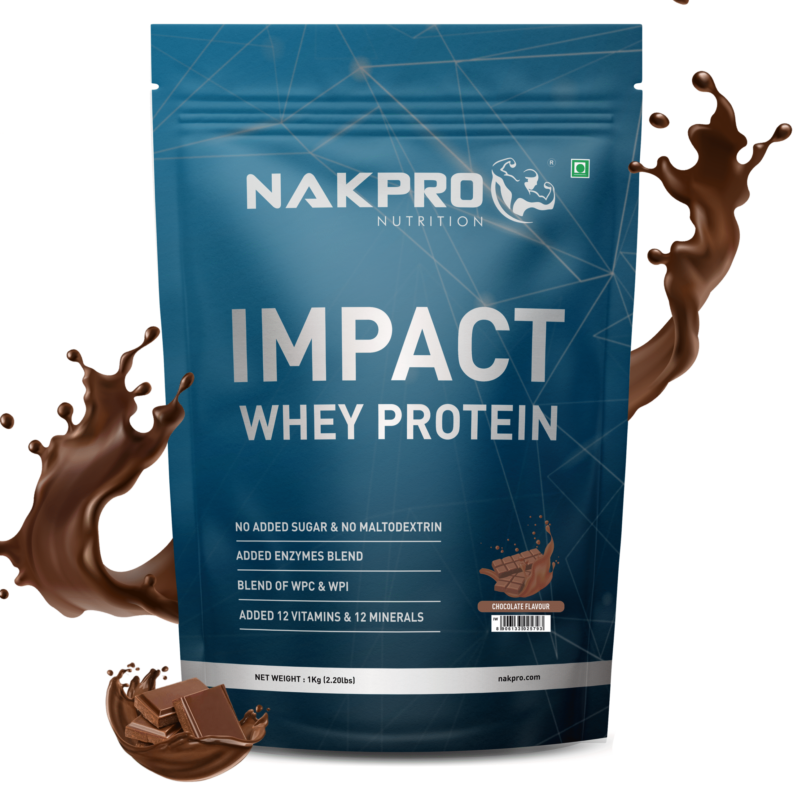 Nakpro Impact Whey Protein - 1 Kg (2.2 Lb), Chocolate