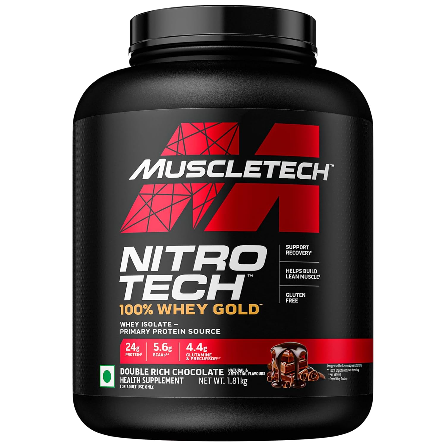 MuscleTech NitroTech 100% Whey Gold Performance Series - 1.81 Kg (4 Lb), Double Rich Chocolate